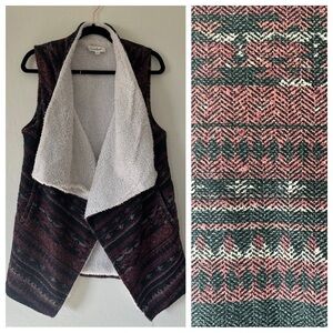 Cloud Chaser Sherpa Lined Aztec Print Sleeveless Long Line Open Front Vest